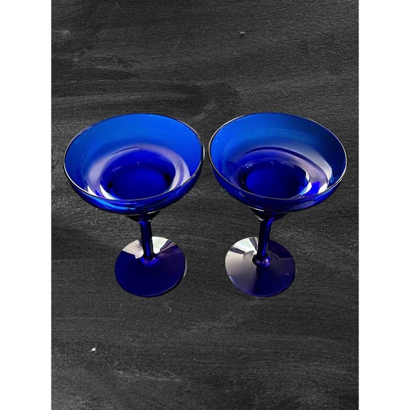 Set of 2 Vintage Cobalt Blue Glass 6" Tall Margarita Glasses - Picture 2 of 7